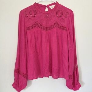 Anthropologie Embroidered Lace Puff Sleeve Blouse